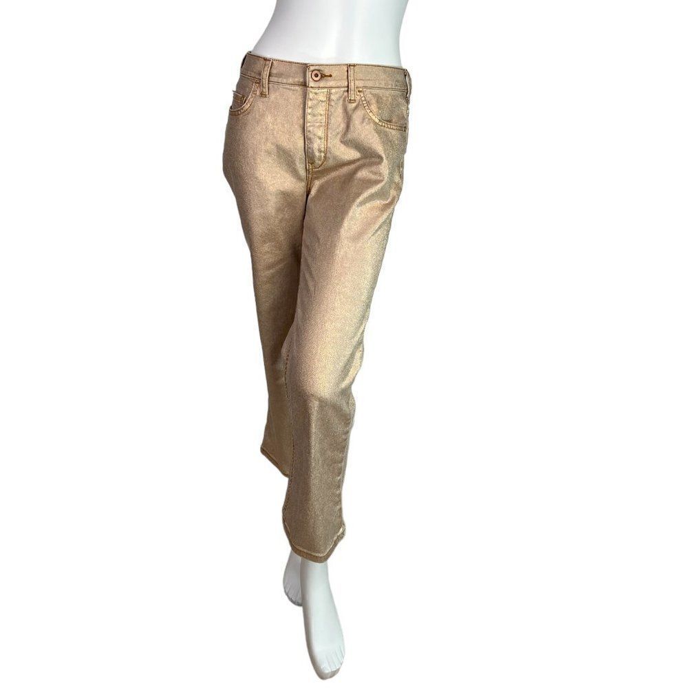Anthropologie Pilcro Rose Gold High Rise Flare Metallic Jeans Size 28